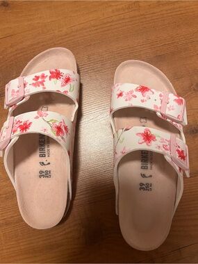Birkenstock Pink Floral Double Buckle Slide Sandals